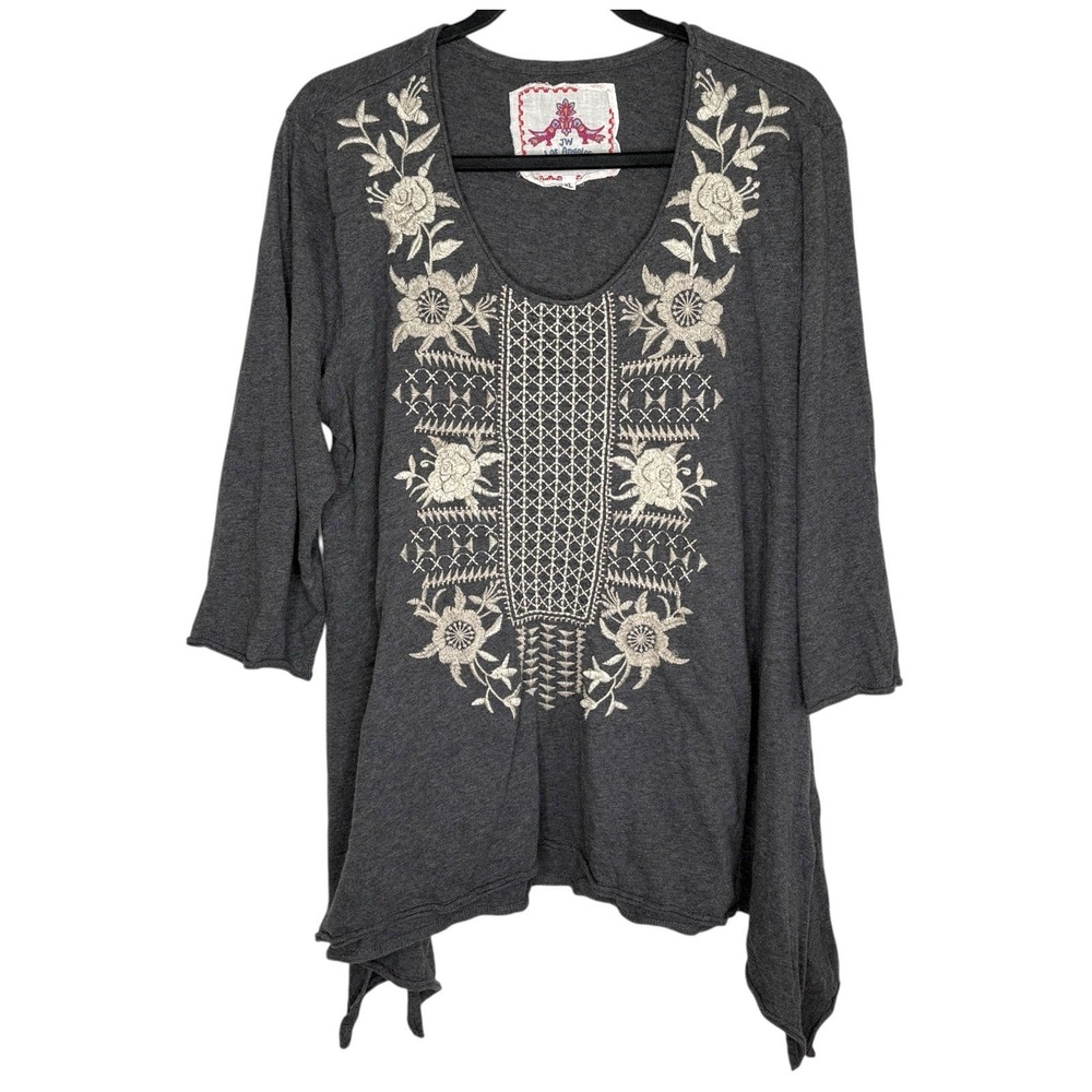 Johnny Was Boho Embroidered Art To Wear Tunic Top XL Asymmetric Indie Slouchy
